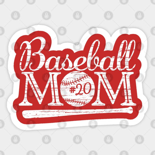 Vintage Baseball Mom #20 Favorite Player Biggest Fan Number Jersey Sticker by TeeCreations